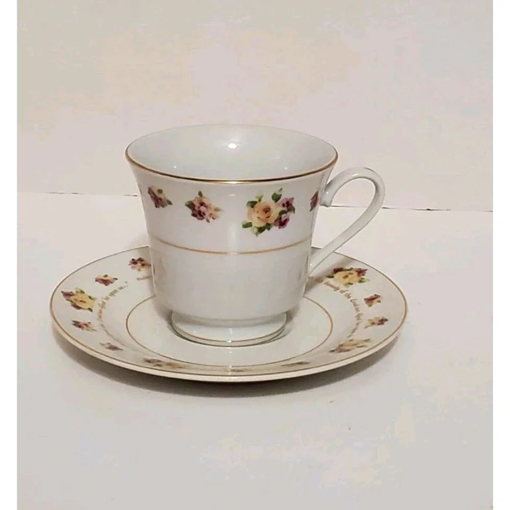 DaySpring Teacup Saucer KJV Psalm 90:17 Bible Verse Christian Scripture Vintage